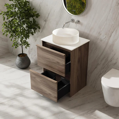 Bella 600mm Freestanding Cabinet - Notaio Walnut - 600mm / Notaio Walnut Cabinet + Black Stone Top