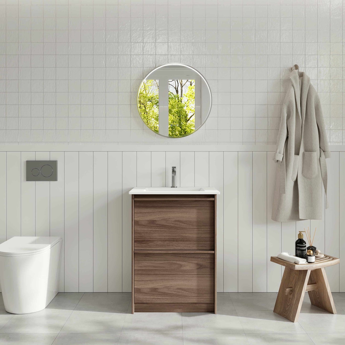 Bella 600mm Freestanding Cabinet - Notaio Walnut - 600mm / Notaio Walnut Cabinet + Black Stone Top