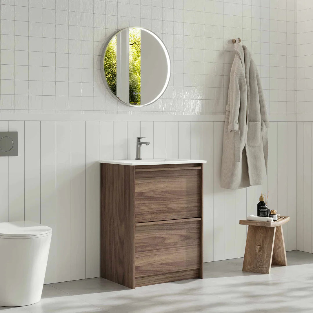 Bella 600mm Freestanding Cabinet - Notaio Walnut - 600mm / Notaio Walnut Cabinet + Black Stone Top