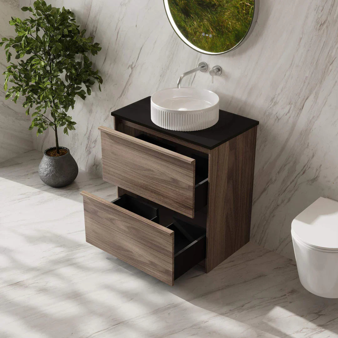 Bella 750mm Freestanding Cabinet - Notaio Walnut - 750mm / Notaio Walnut Cabinet + Carrara White Stone Top