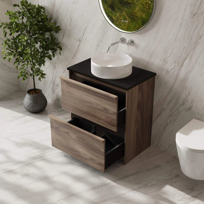 Bella 750mm Freestanding Cabinet - Notaio Walnut - 750mm / Notaio Walnut Cabinet + Carrara White Stone Top