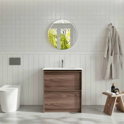Bella 750mm Freestanding Cabinet - Notaio Walnut - 750mm / Notaio Walnut Cabinet + Carrara White Stone Top