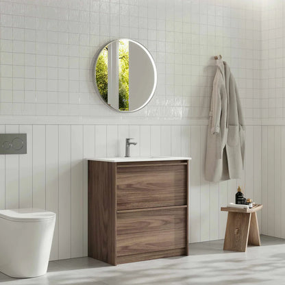 Bella 750mm Freestanding Cabinet - Notaio Walnut - 750mm / Notaio Walnut Cabinet + Luna White Stone Top