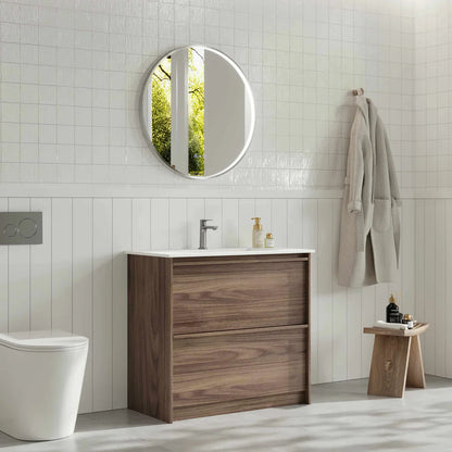 Bella 900mm Freestanding Cabinet - Notaio Walnut - 900mm / Notaio Walnut Cabinet + Luna White Stone Top