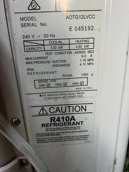 PROFESSIONALLY DECOMMISIONED Fujitsu 3.5KW Inverter Split System AOTG/ASTG12LVCC – Tested & Approved | Reno Spares
