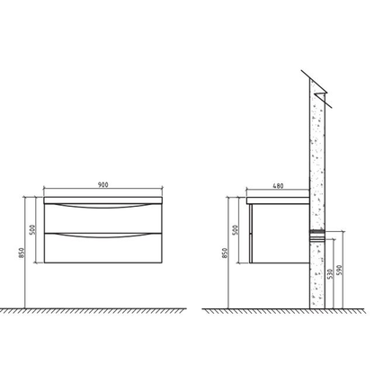 BELBAGNO ANCONA 900MM WALL HUNG VANITY  900 X 480 X 450