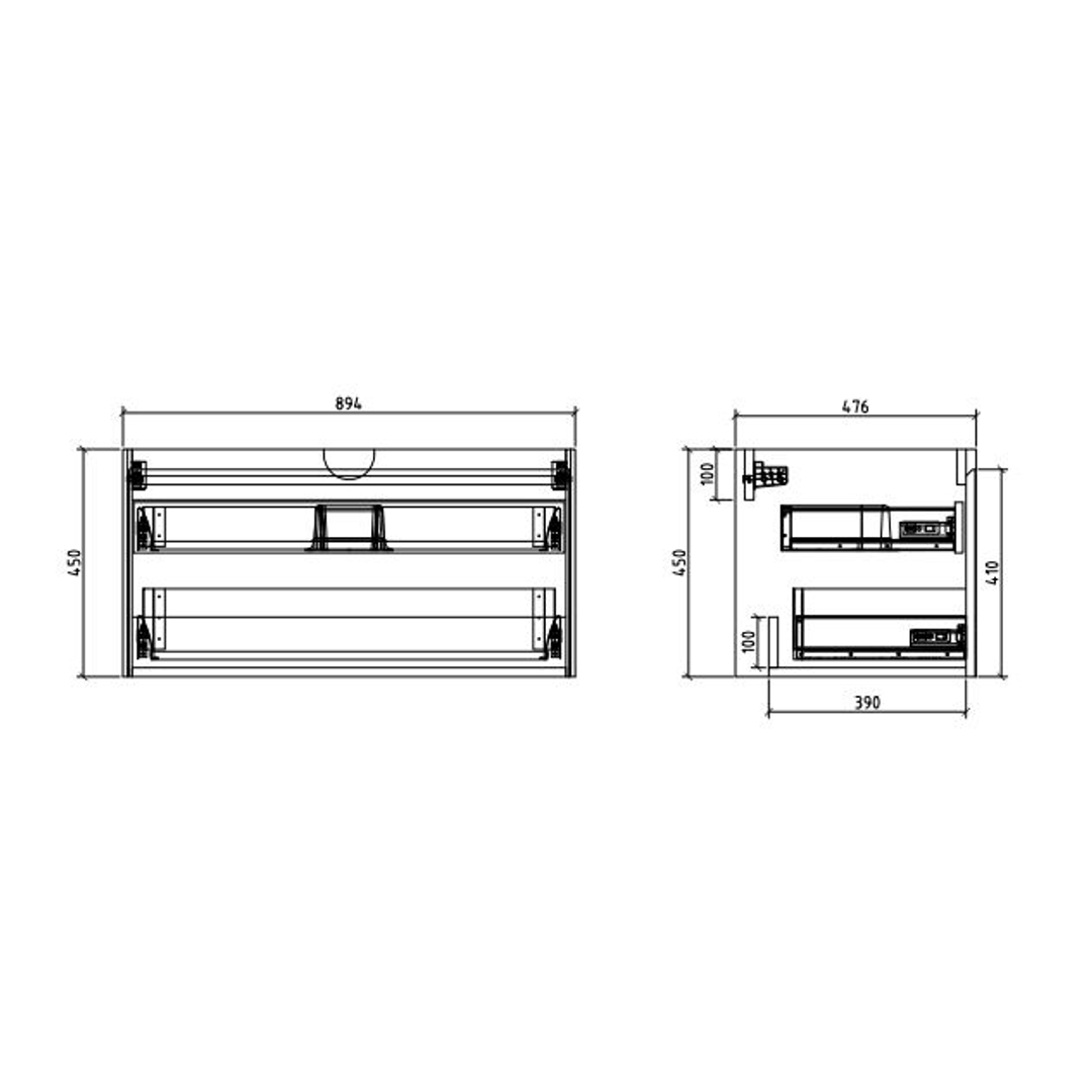 Belbagno Prado 900mm Wall Hung Vanity  900 X 480 X 450