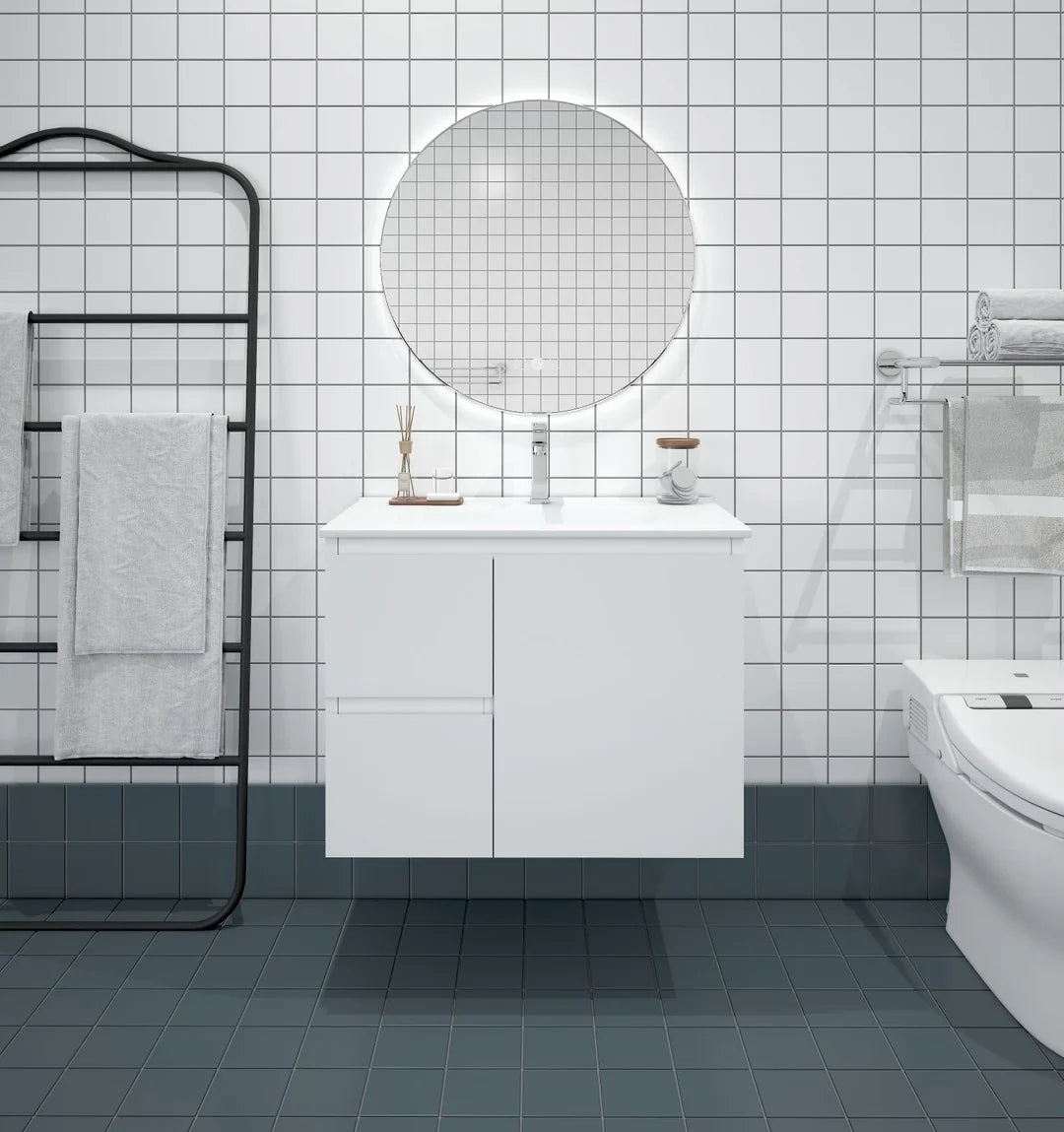 BIANCA 750mm MDF Wall-Hung Vanity (LHD) - 750mm / Left-Hand Drawer Cabinet + Ceramic Top