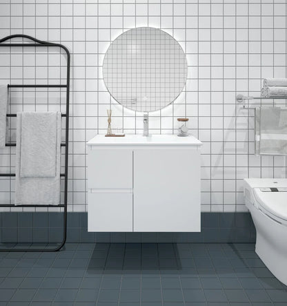 BIANCA 750mm MDF Wall-Hung Vanity (LHD) - 750mm / Left-Hand Drawer Cabinet + Ceramic Top