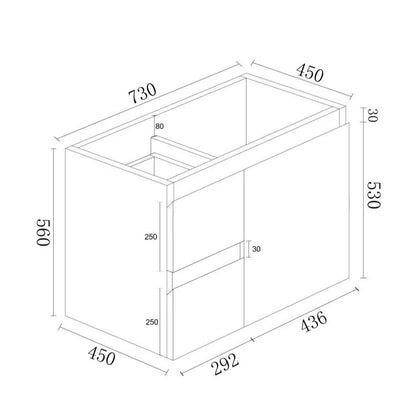 BIANCA 750mm MDF Wall-Hung Vanity (LHD) - 750mm / Left-Hand Drawer Cabinet + Ceramic Top