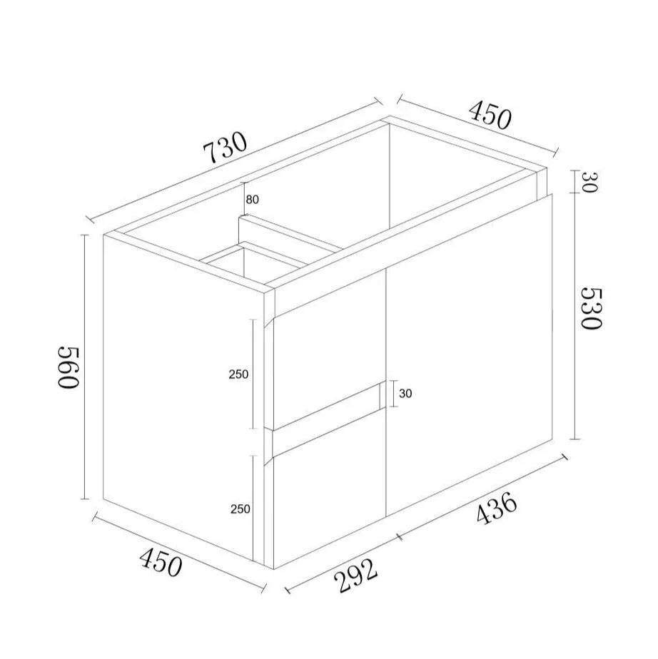 BIANCA 750mm MDF Wall-Hung Vanity (LHD) - 750mm / Left-Hand Drawer Cabinet Only
