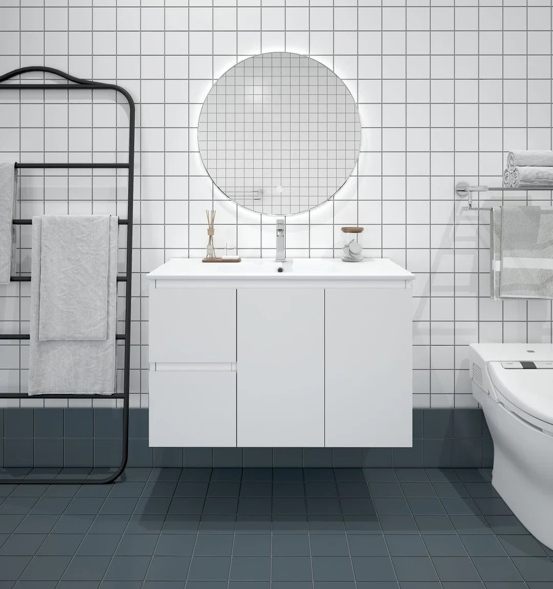 BIANCA 900mm MDF Wall-Hung Vanity (LHD) - 900mm / Left-Hand  Drawer Cabinet + Ceramic Top