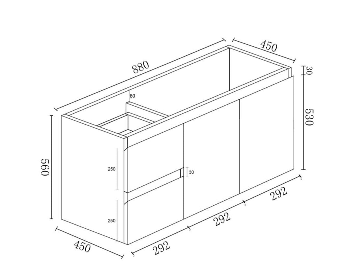 BIANCA 900mm MDF Wall-Hung Vanity (LHD) (+ OP 90)