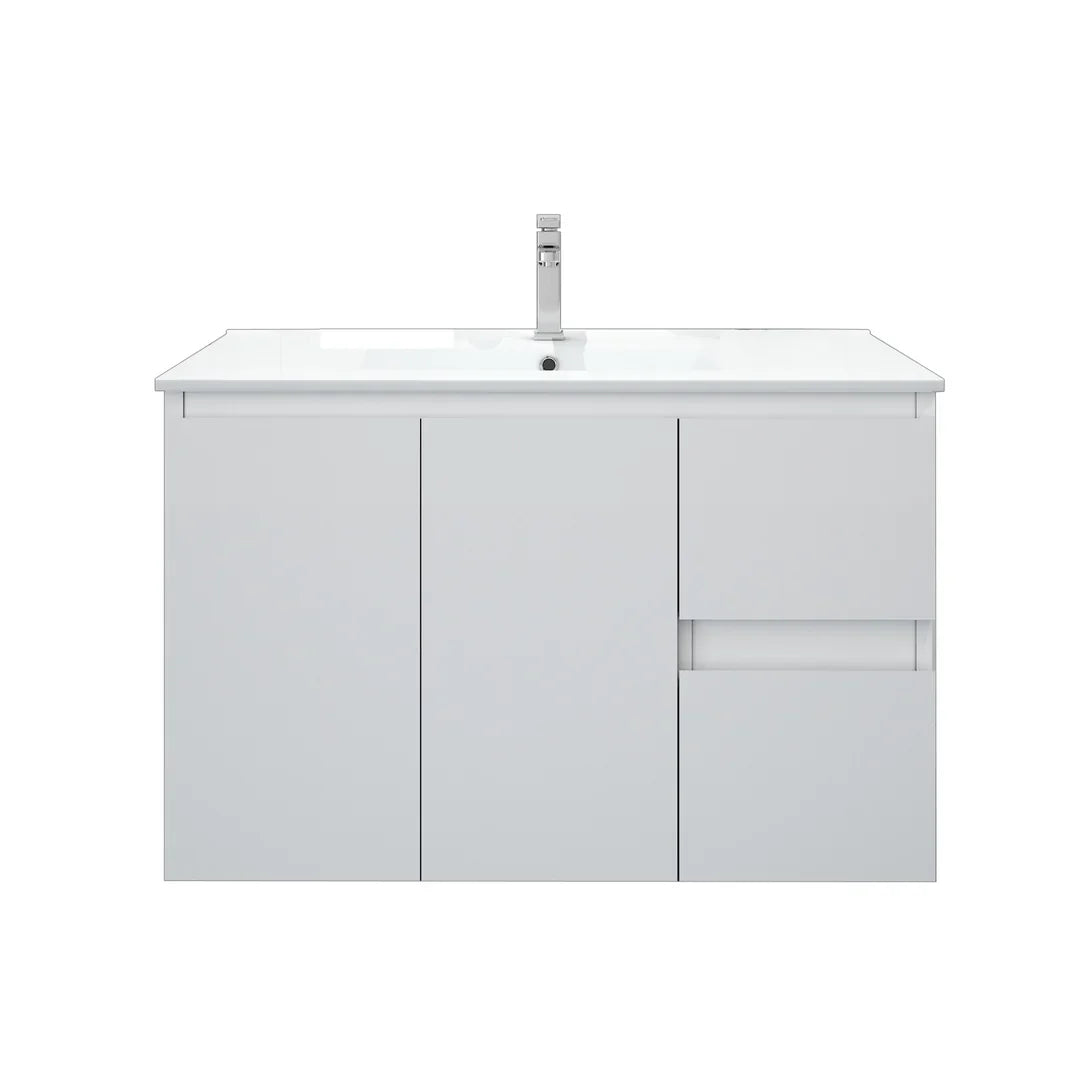BIANCA 900mm MDF Wall-Hung Vanity (RHD) - 900mm / Right-Hand Drawer Cabinet + Ceramic Top
