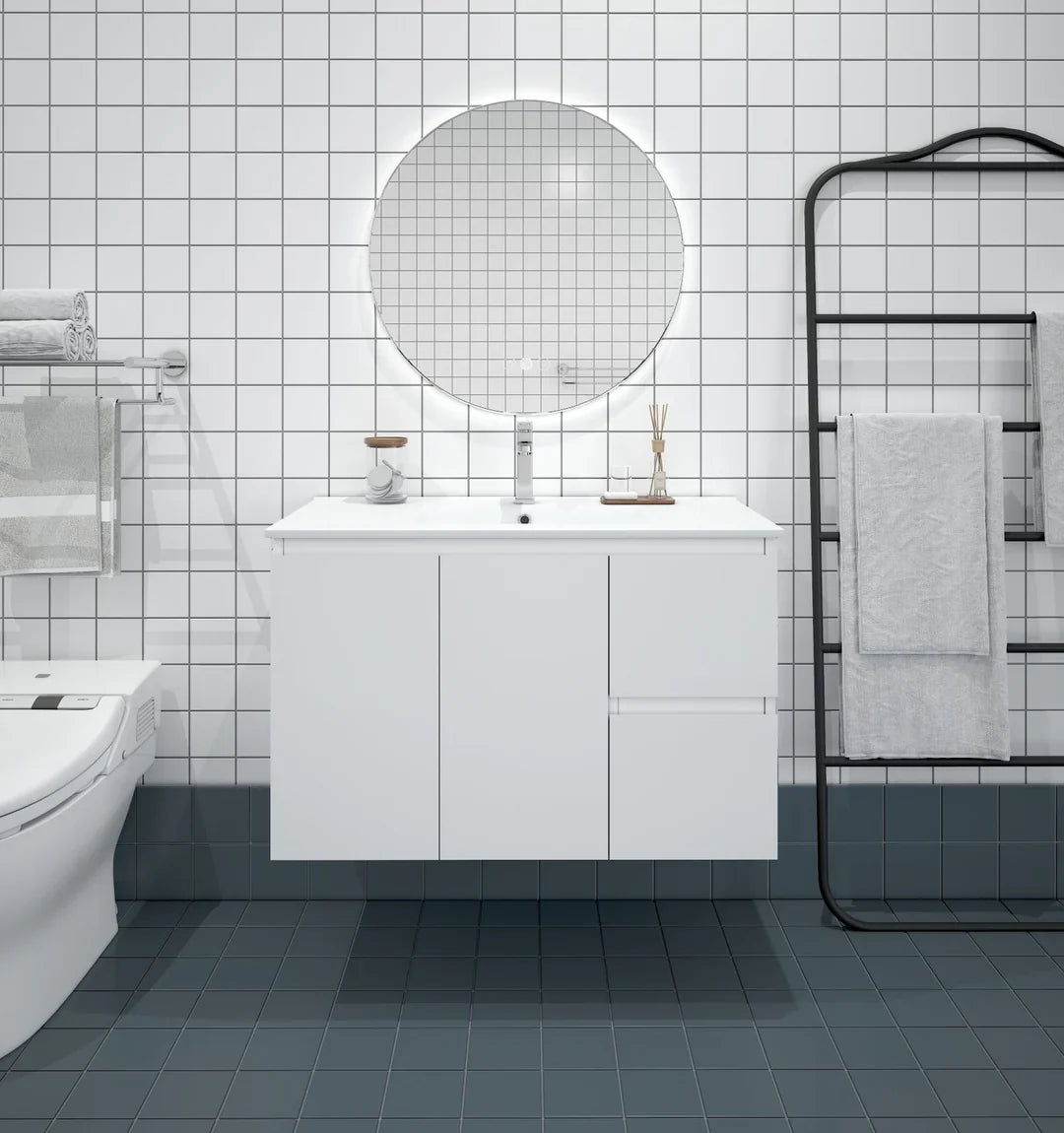 BIANCA 900mm MDF Wall-Hung Vanity (RHD) - 900mm / Right-Hand Drawer Cabinet Only