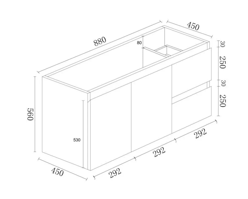 BIANCA 900mm MDF Wall-Hung Vanity (RHD) - 900mm / Right-Hand Drawer Cabinet Only