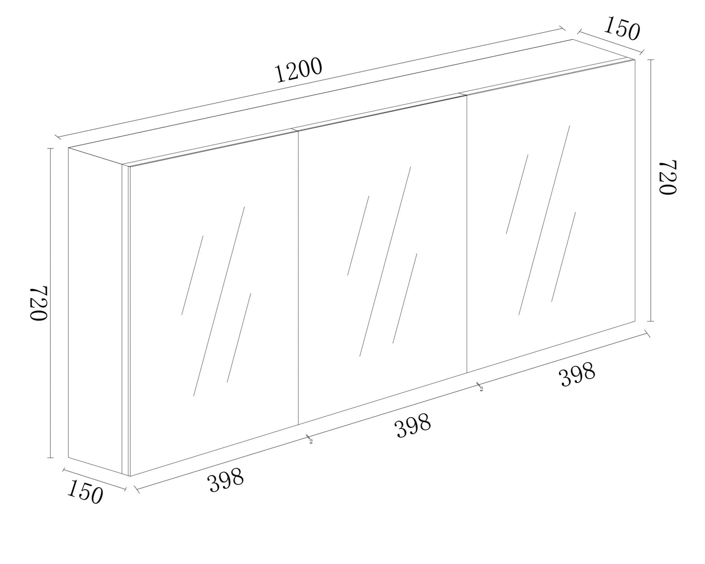 PVC Shaving Cabinet 1200mm x 720mm - Gloss White