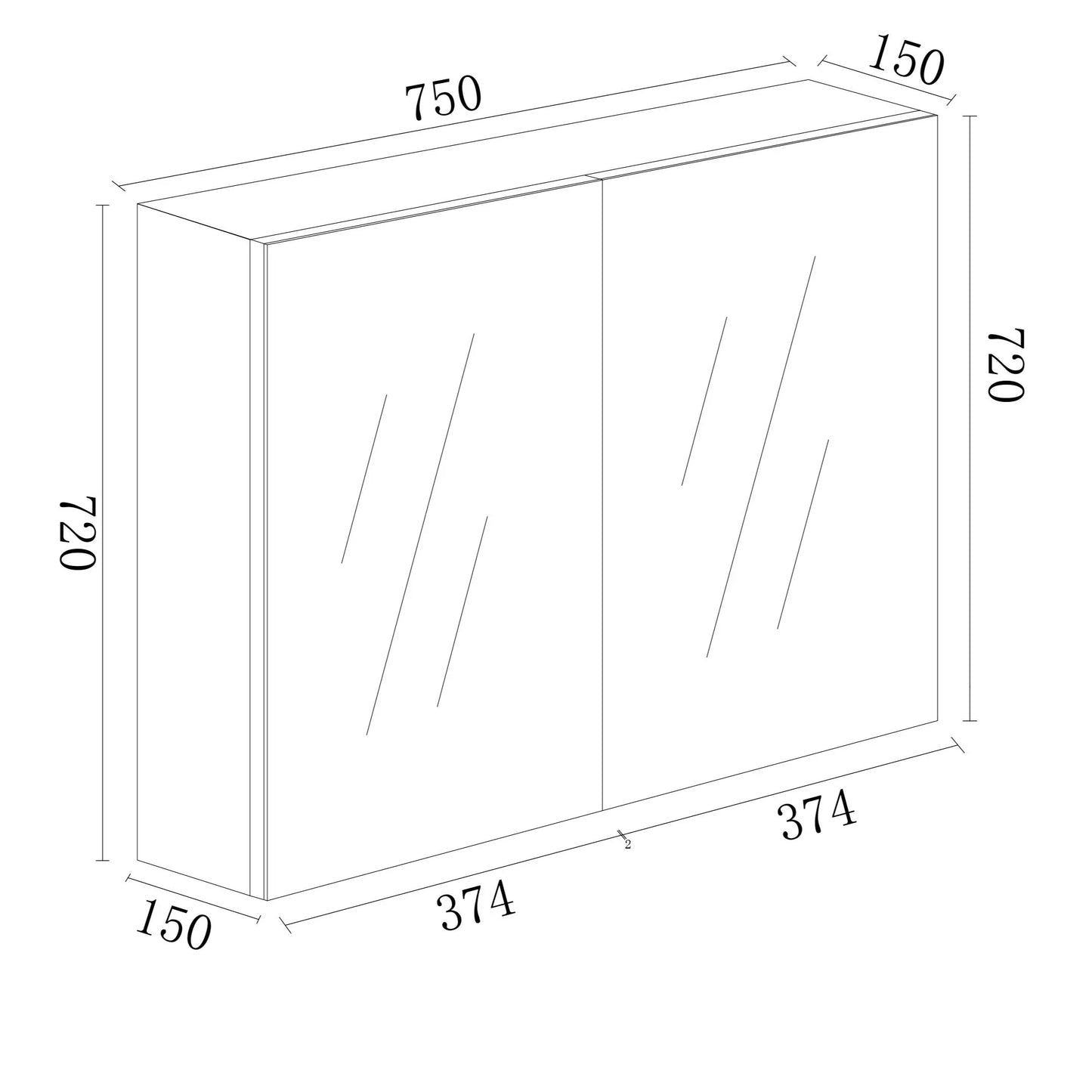 PVC Shaving Cabinet 750mm 720mm - Gloss White