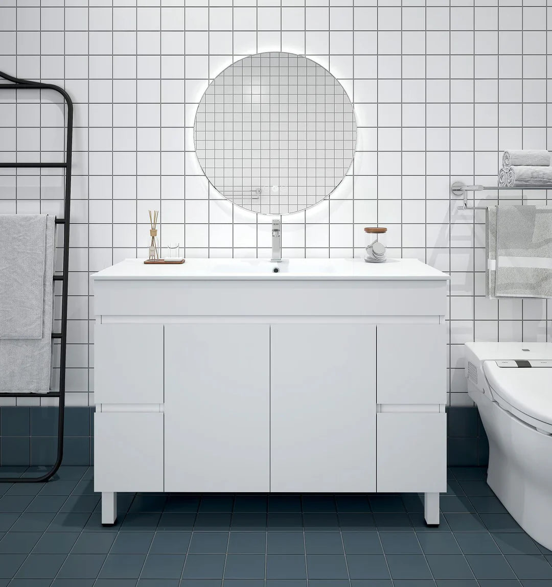 BIANCA 1200mm PVC Freestanding Vanity - 1200mm / Single Bowl Cabinet + Ceramic Top / Legs