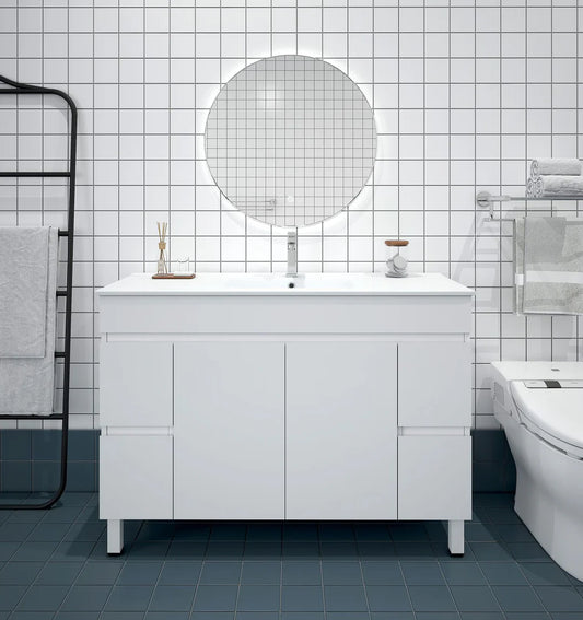 BIANCA 1200mm PVC Freestanding Vanity - 1200mm / Single Bowl Cabinet + Ceramic Top / Legs
