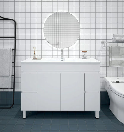 BIANCA 1200mm PVC Freestanding Vanity - 1200mm / Double Bowls Cabinet + Ceramic Top / KickBoard