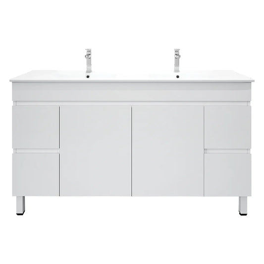 BIANCA 1500mm PVC Freestanding Vanity - 1500mm / Double Bowls Cabinet + Ceramic Top / Legs