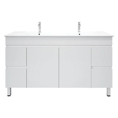 BIANCA 1500mm PVC Freestanding Vanity - 1500mm / Double Bowls Cabinet + Ceramic Top / KickBoard