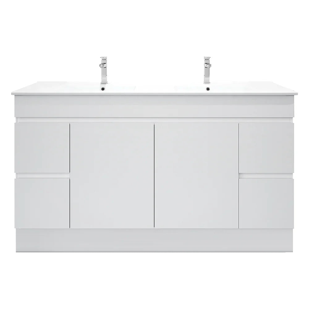 BIANCA 1500mm PVC Freestanding Vanity - 1500mm / Double Bowls Cabinet + Ceramic Top / KickBoard