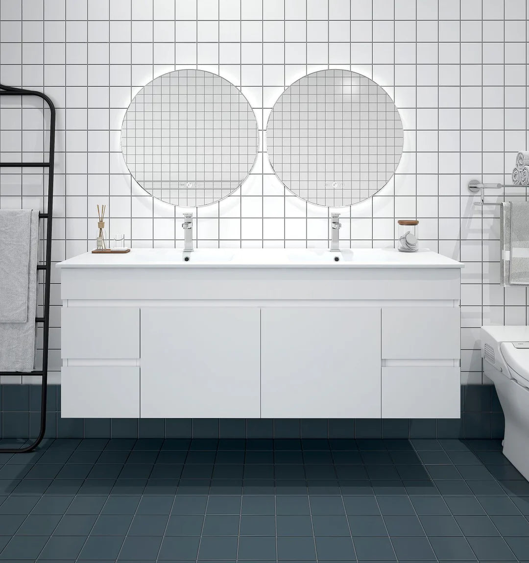 BIANCA 1500mm PVC Wall-Hung Vanity - 1500mm / Double Bowls / Cabinet + Ceramic Top
