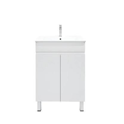 BIANCA 600mm PVC Slim Freestanding Vanity - 600mm / Cabinet + Ceramic Top / Legs