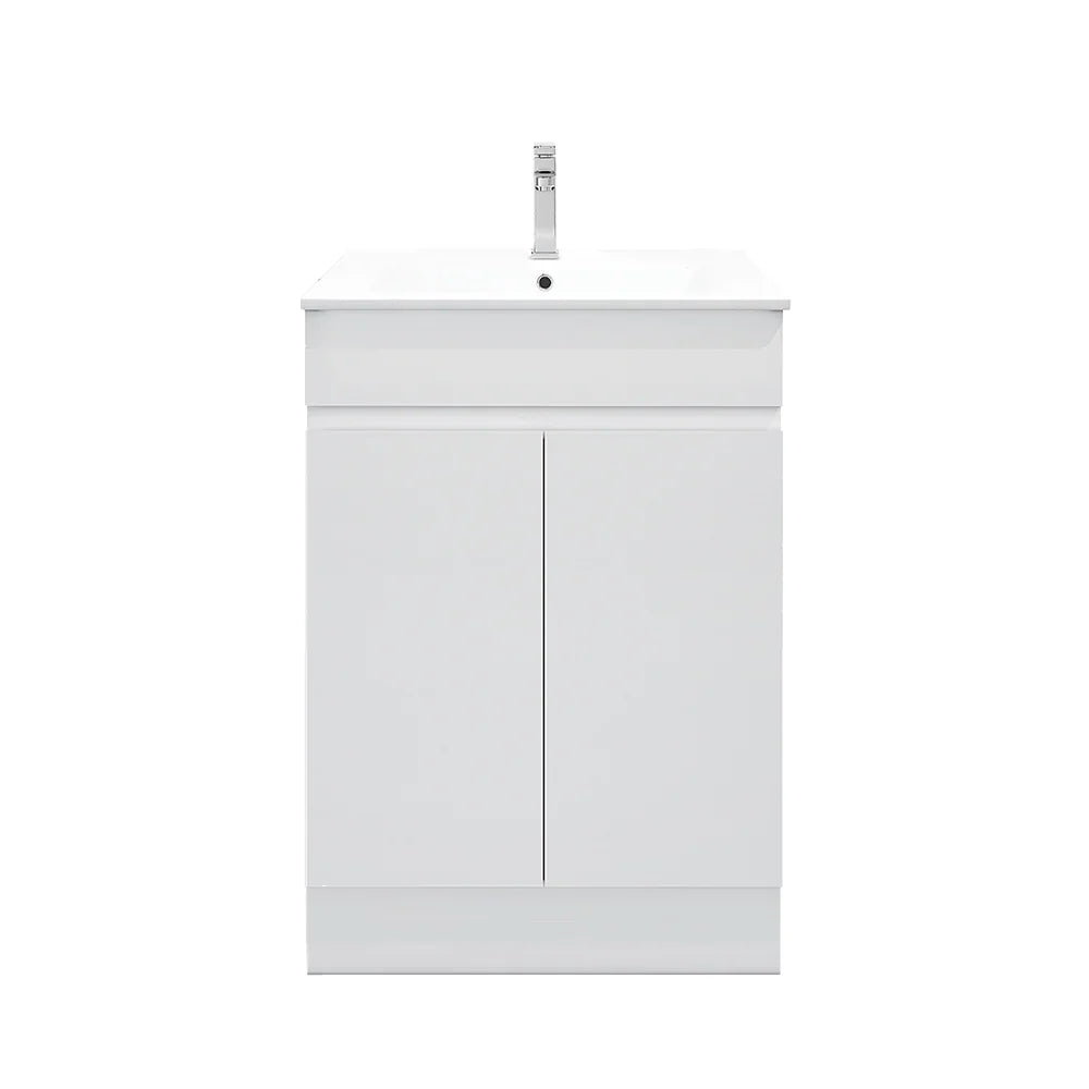 BIANCA 600mm PVC Slim Freestanding Vanity - 600mm / Cabinet + Ceramic Top / Legs