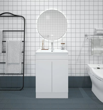 BIANCA 600mm PVC Freestanding Vanity - 600mm / Cabinet + Ceramic Top / Kickboard