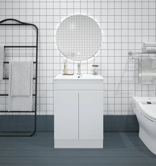 BIANCA 600mm PVC Freestanding Vanity - 600mm / Cabinet + Ceramic Top / Kickboard