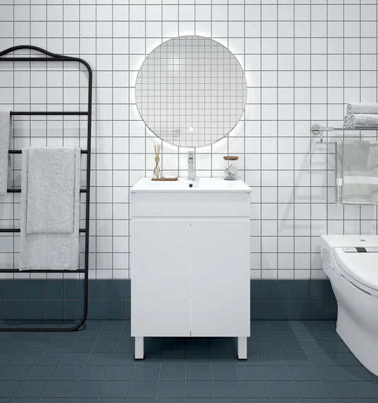 BIANCA 600mm PVC Freestanding Vanity - 600mm / Cabinet + Ceramic Top / Legs