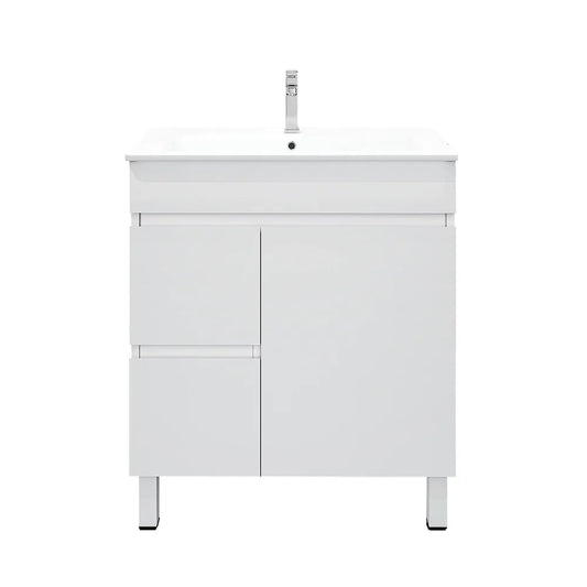 BIANCA 750mm PVC Freestanding Vanity (LHD) - 750mm / Left-Hand Drawer Cabinet + Ceramic Top