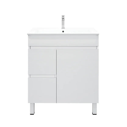 BIANCA 750mm PVC Freestanding Vanity (LHD) - 750mm / Left-Hand Drawer Cabinet + Kickboard + Ceramic Top