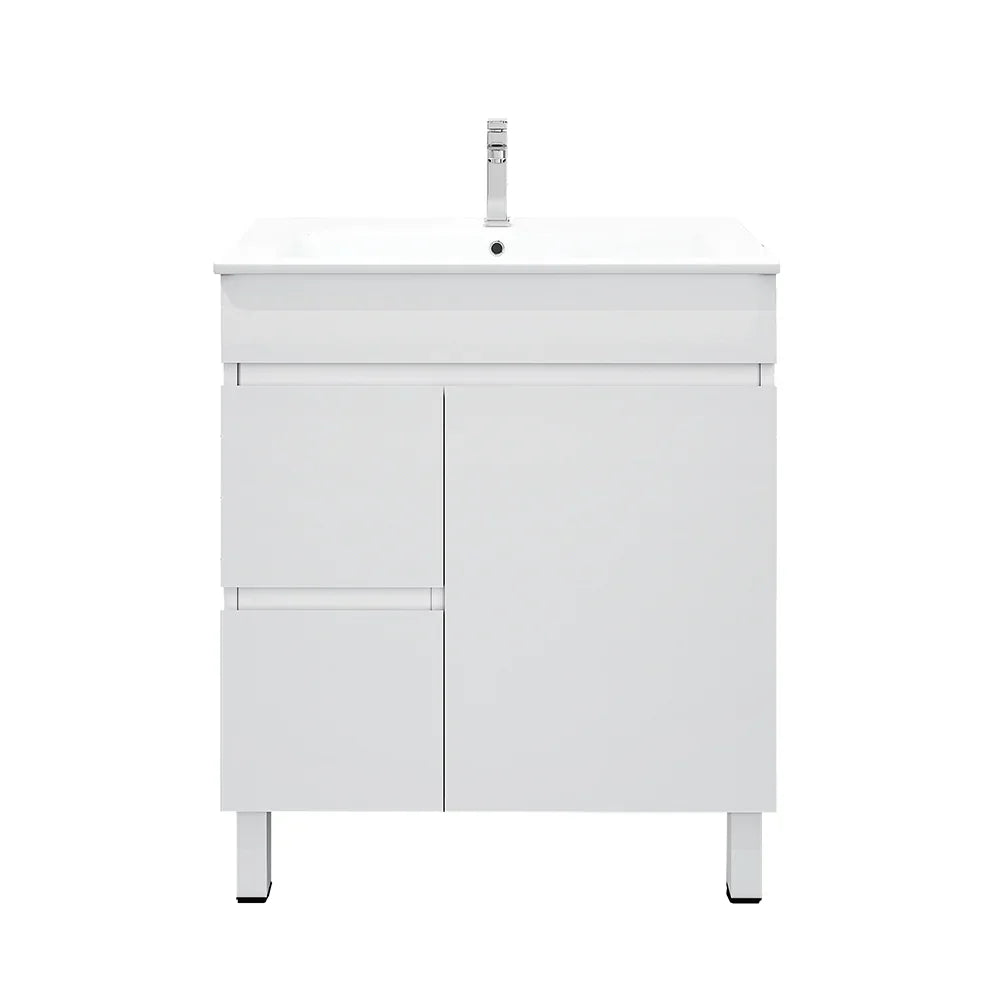 BIANCA 750mm PVC Freestanding Vanity (LHD) - 750mm / Left-Hand Drawer Cabinet + Kickboard