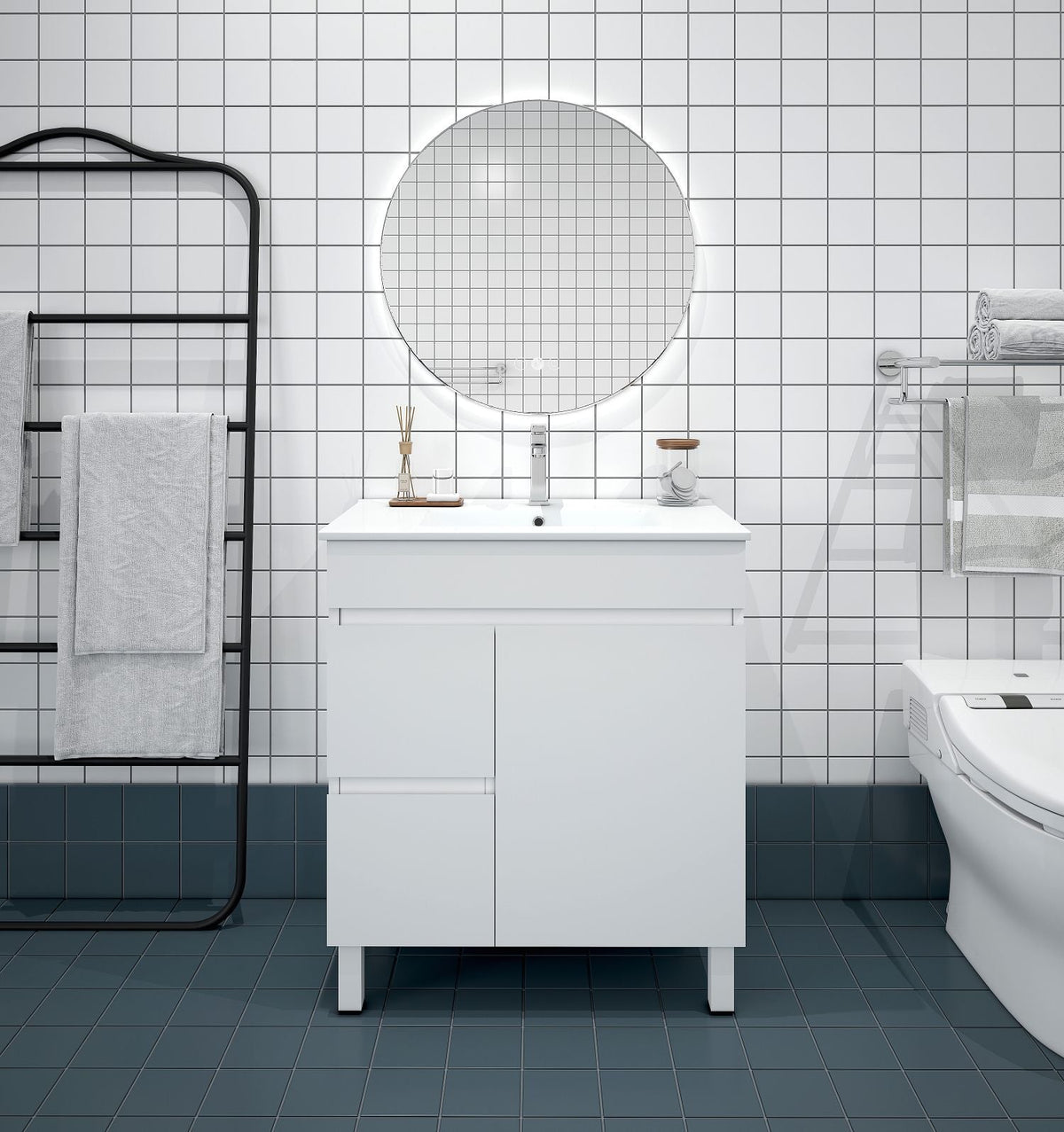 BIANCA 750mm PVC Freestanding Vanity (LHD) (+ BIA-75KB+ OP 75)