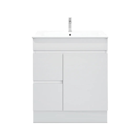BIANCA 750mm PVC Freestanding Vanity (LHD) - 750mm / Left-Hand Drawer Cabinet + Kickboard + Ceramic Top