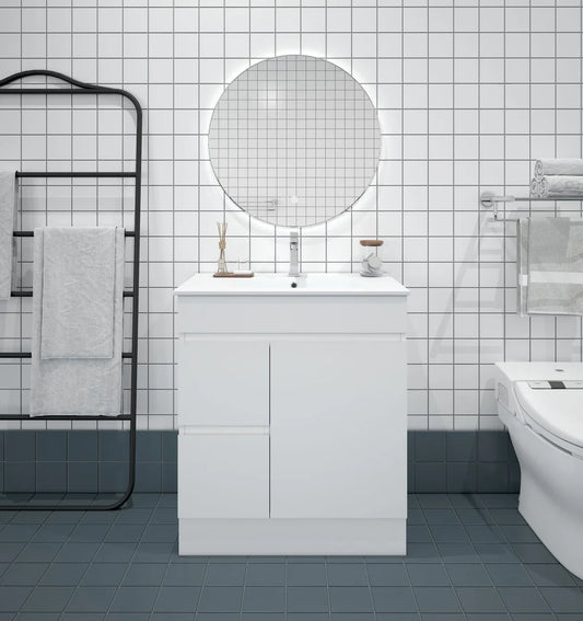 BIANCA 750mm PVC Freestanding Vanity (LHD) - 750mm / Left-Hand Drawer Cabinet + Kickboard