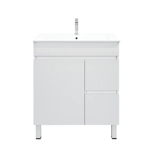 BIANCA 750mm PVC Freestanding Vanity (RHD) - 750mm / Right-Hand Drawer Cabinet + Ceramic Top