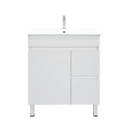 BIANCA 750mm PVC Freestanding Vanity (RHD) - 750mm / Right-Hand Drawer Cabinet + Kickboard + Ceramic Top