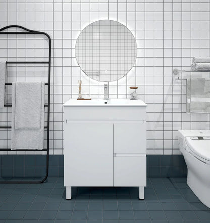 BIANCA 750mm PVC Freestanding Vanity (RHD) - 750mm / Right-Hand Drawer Cabinet + Kickboard