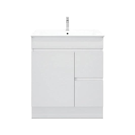 BIANCA 750mm PVC Freestanding Vanity (RHD) - 750mm / Right-Hand Drawer Cabinet + Kickboard + Ceramic Top