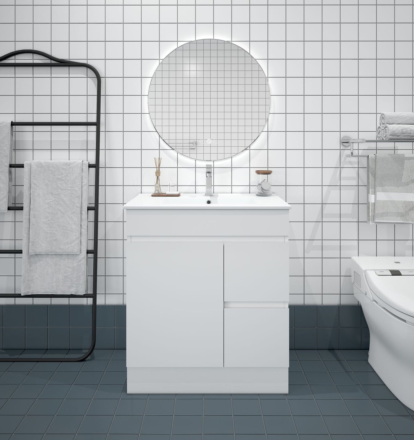 BIANCA 750mm PVC Freestanding Vanity (RHD) (+ BIA-75KB+ OP 75)