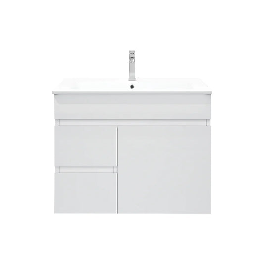 BIANCA 750mm PVC Wall-Hung Vanity (LHD) and (RHD) - 750mm / Light-Hand Drawer / Drawer Cabinet + Ceramic Top