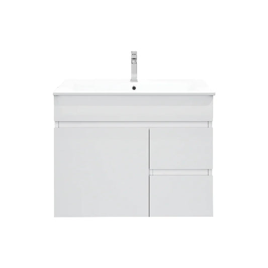 BIANCA 750mm PVC Wall-Hung Vanity (LHD) and (RHD) - 750mm / Right-Hand Drawer / Drawer Cabinet + Ceramic Top