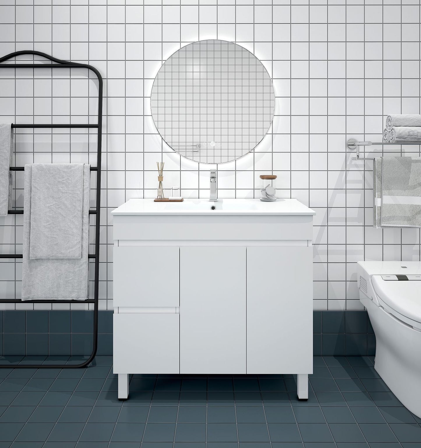 BIANCA 900mm PVC Freestanding Vanity (LHD) (+ BIA-90KB+ OP 90)