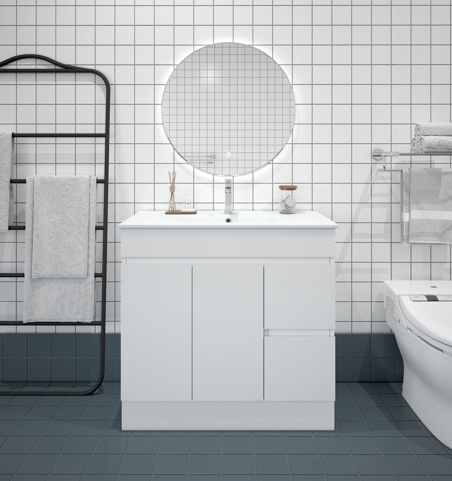 BIANCA 900mm PVC Freestanding Vanity (RHD) (+ BIA-90KB+ OP 90)