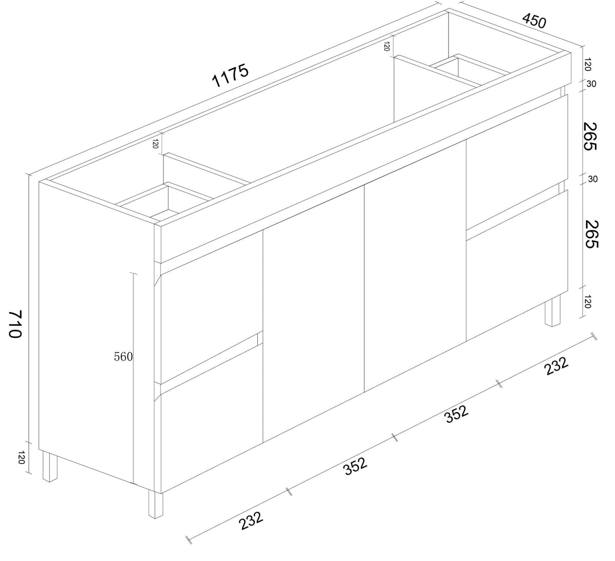 BIANCA 1200mm PVC Freestanding Vanity (+ OP 120D)